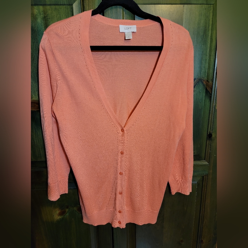 LOFT lightweight pale orange button up cardigan size Medium